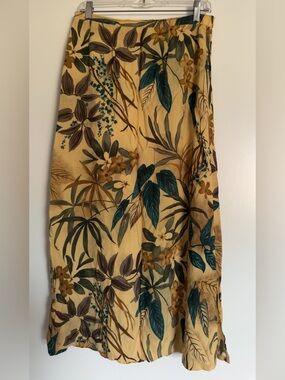 Requirements Yellow Floral Maxi Skirt with Green Leaf Print